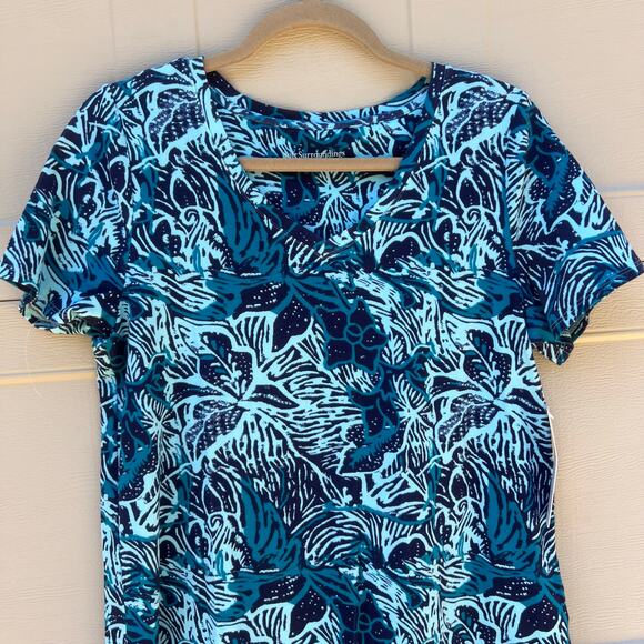 NWT Soft Surroundings Isabel Pima Tunic Tee Abstract Aqua Blue Small - Picture 2 of 9